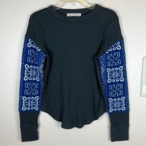 We the Free/Free People Knit Sleeve Waffle Thermal Top, Gray & Blue, Size M